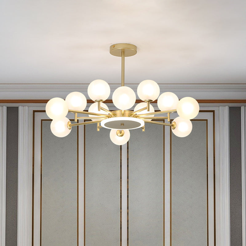 Lustre contemporain en forme d'étoile noir/doré - Suspension en verre opale givré/transparent pour salon