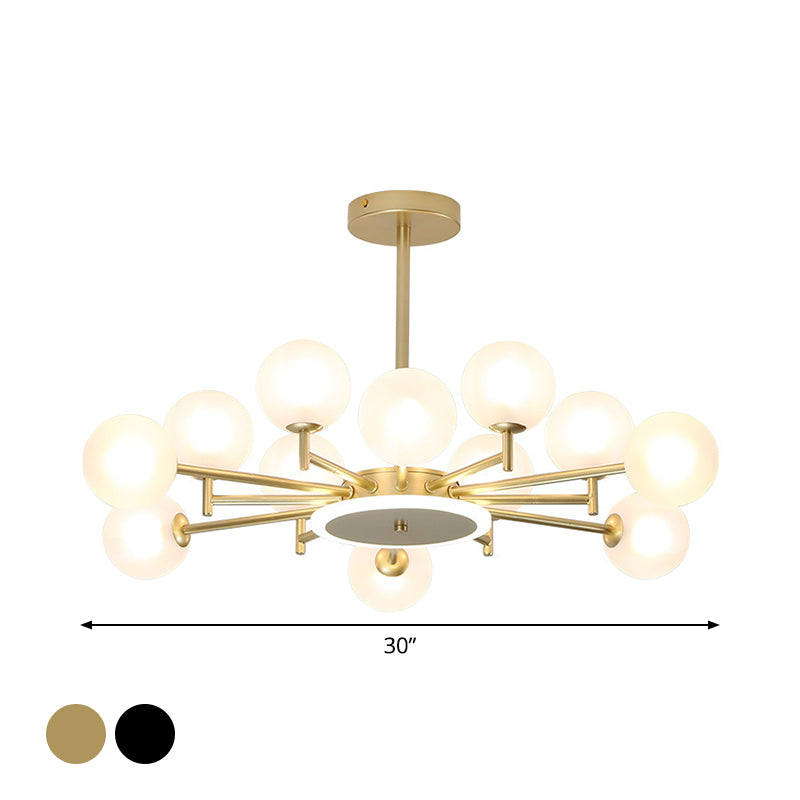 Lustre contemporain en forme d'étoile noir/doré - Suspension en verre opale givré/transparent pour salon