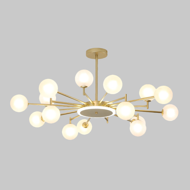 Lustre contemporain en forme d'étoile noir/doré - Suspension en verre opale givré/transparent pour salon