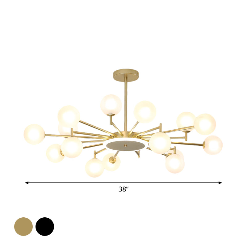 Lustre contemporain en forme d'étoile noir/doré - Suspension en verre opale givré/transparent pour salon