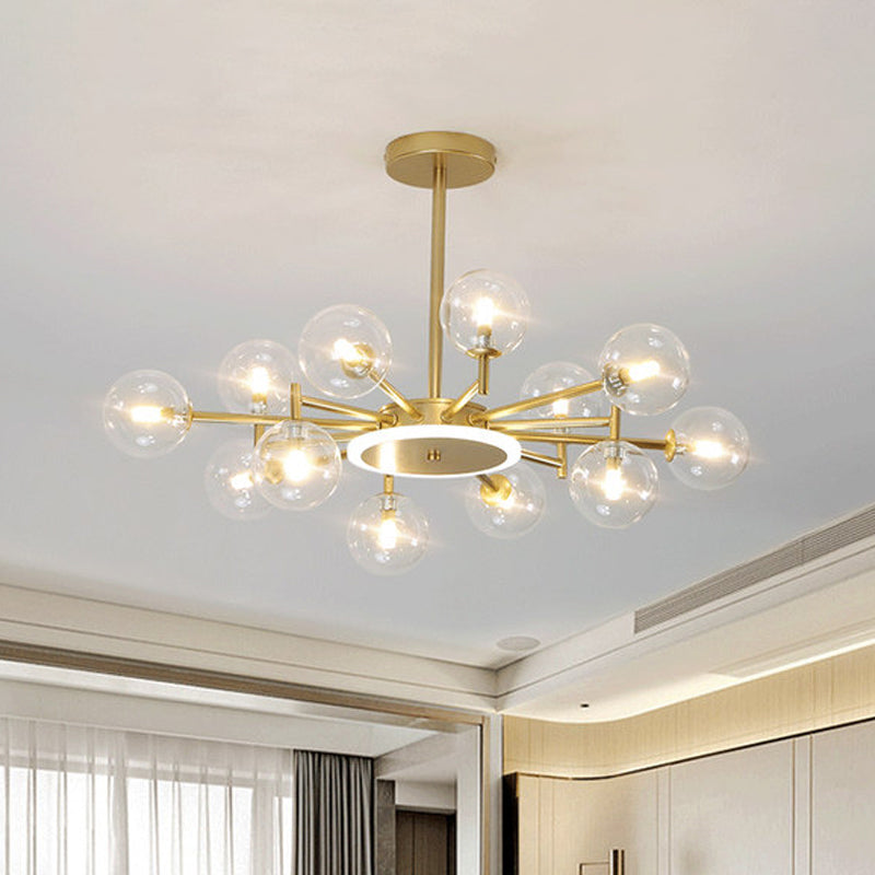 Lustre contemporain en forme d'étoile noir/doré - Suspension en verre opale givré/transparent pour salon