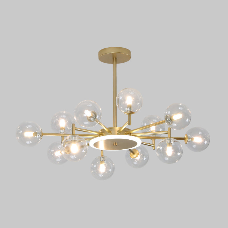 Lustre contemporain en forme d'étoile noir/doré - Suspension en verre opale givré/transparent pour salon