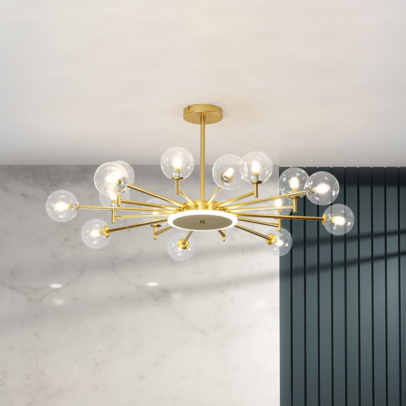 Lustre contemporain en forme d'étoile noir/doré - Suspension en verre opale givré/transparent pour salon