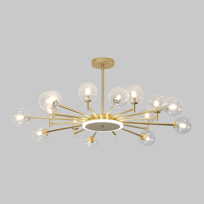 Lustre contemporain en forme d'étoile noir/doré - Suspension en verre opale givré/transparent pour salon