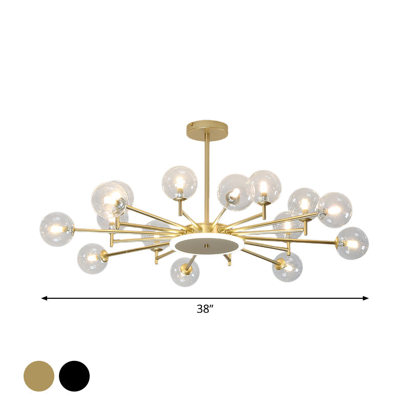 Lustre contemporain en forme d'étoile noir/doré - Suspension en verre opale givré/transparent pour salon