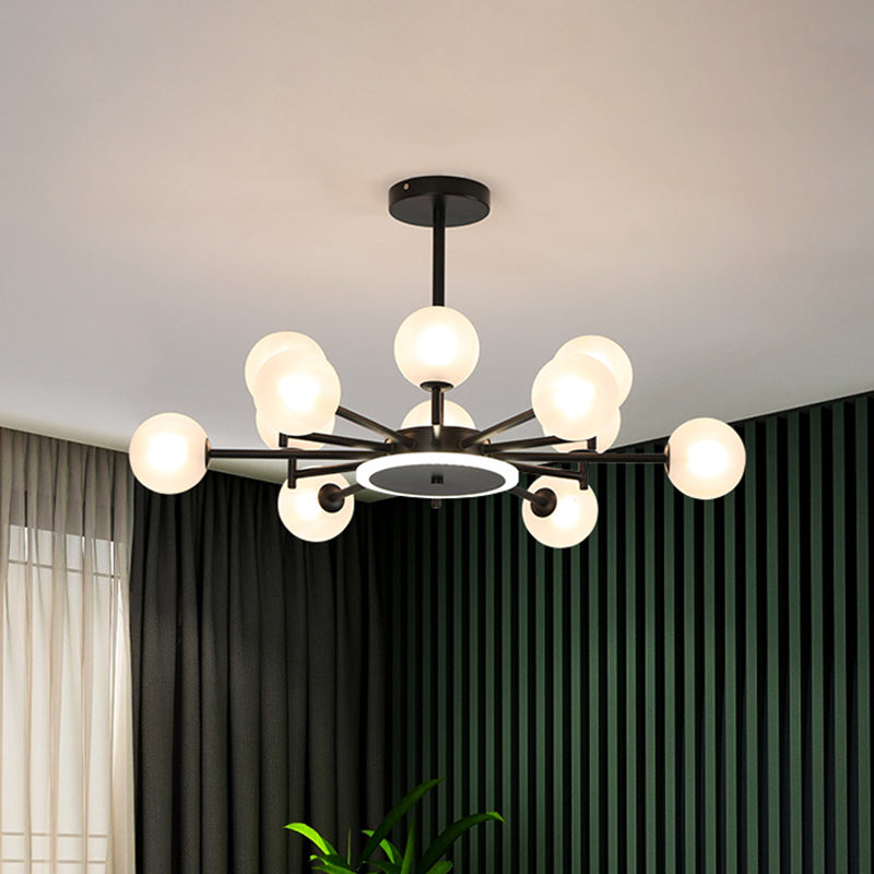 Lustre contemporain en forme d'étoile noir/doré - Suspension en verre opale givré/transparent pour salon