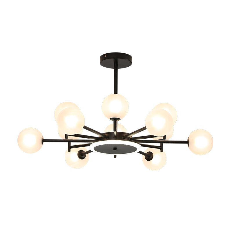 Lustre contemporain en forme d'étoile noir/doré - Suspension en verre opale givré/transparent pour salon