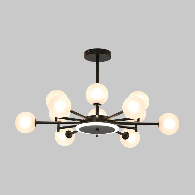 Lustre contemporain en forme d'étoile noir/doré - Suspension en verre opale givré/transparent pour salon