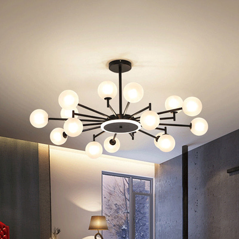 Lustre contemporain en forme d'étoile noir/doré - Suspension en verre opale givré/transparent pour salon