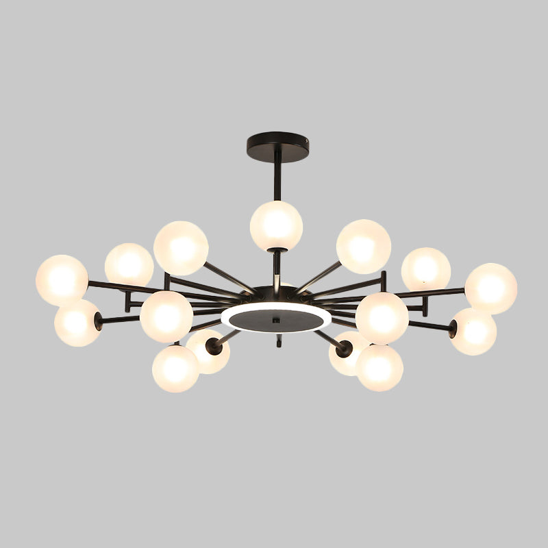 Lustre contemporain en forme d'étoile noir/doré - Suspension en verre opale givré/transparent pour salon