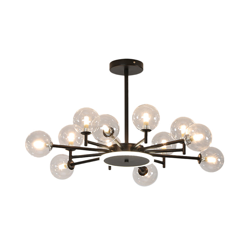 Lustre contemporain en forme d'étoile noir/doré - Suspension en verre opale givré/transparent pour salon