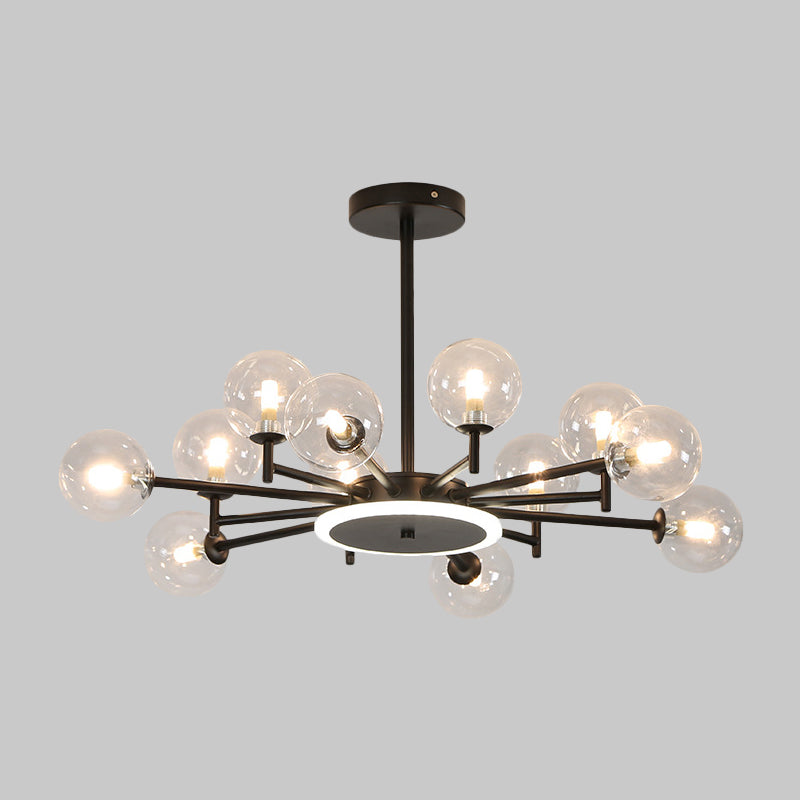 Lustre contemporain en forme d'étoile noir/doré - Suspension en verre opale givré/transparent pour salon