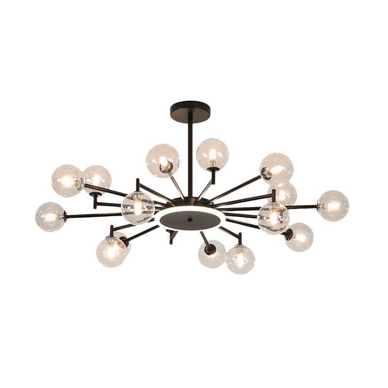 Lustre contemporain en forme d'étoile noir/doré - Suspension en verre opale givré/transparent pour salon