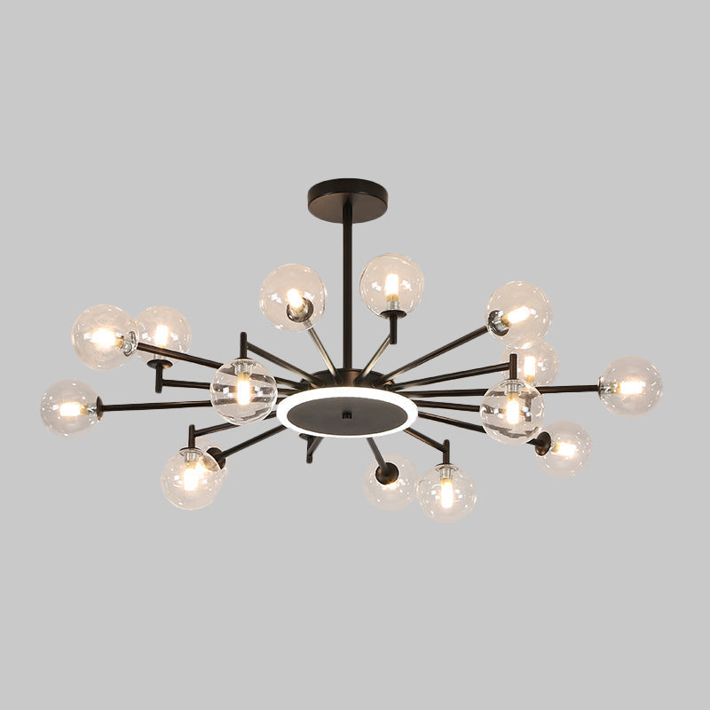Lustre contemporain en forme d'étoile noir/doré - Suspension en verre opale givré/transparent pour salon