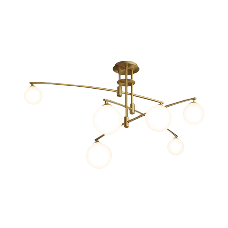 Lustre de chambre minimaliste à 3 couches - Lampe suspendue métallique à 6/9 lumières en noir/or avec abat-jour en verre blanc
