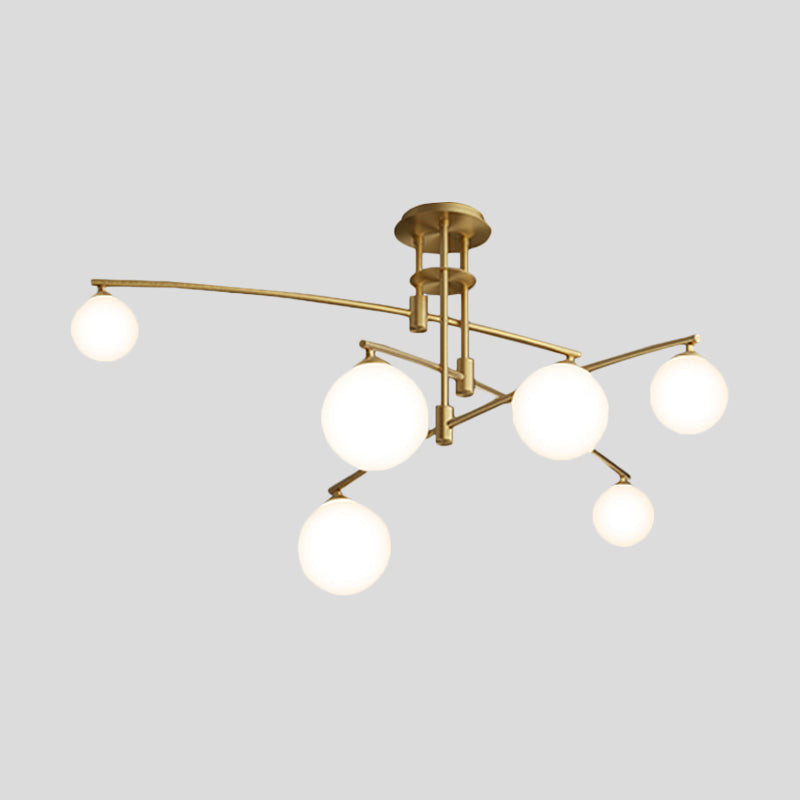 Lustre de chambre minimaliste à 3 couches - Lampe suspendue métallique à 6/9 lumières en noir/or avec abat-jour en verre blanc