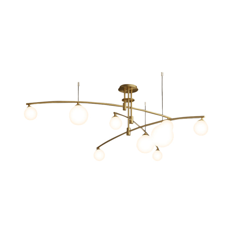 Lustre de chambre minimaliste à 3 couches - Lampe suspendue métallique à 6/9 lumières en noir/or avec abat-jour en verre blanc
