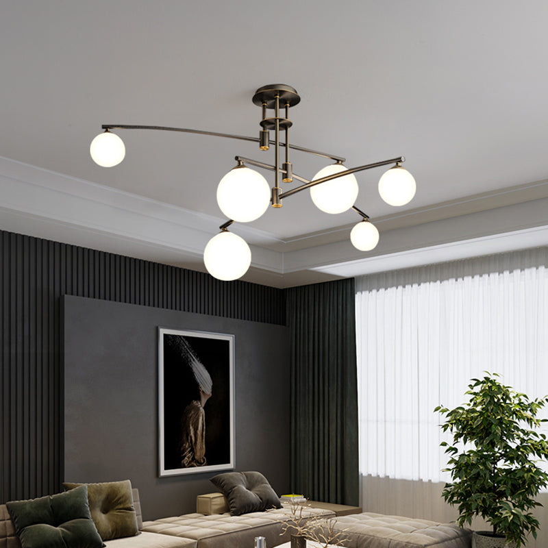 Lustre de chambre minimaliste à 3 couches - Lampe suspendue métallique à 6/9 lumières en noir/or avec abat-jour en verre blanc
