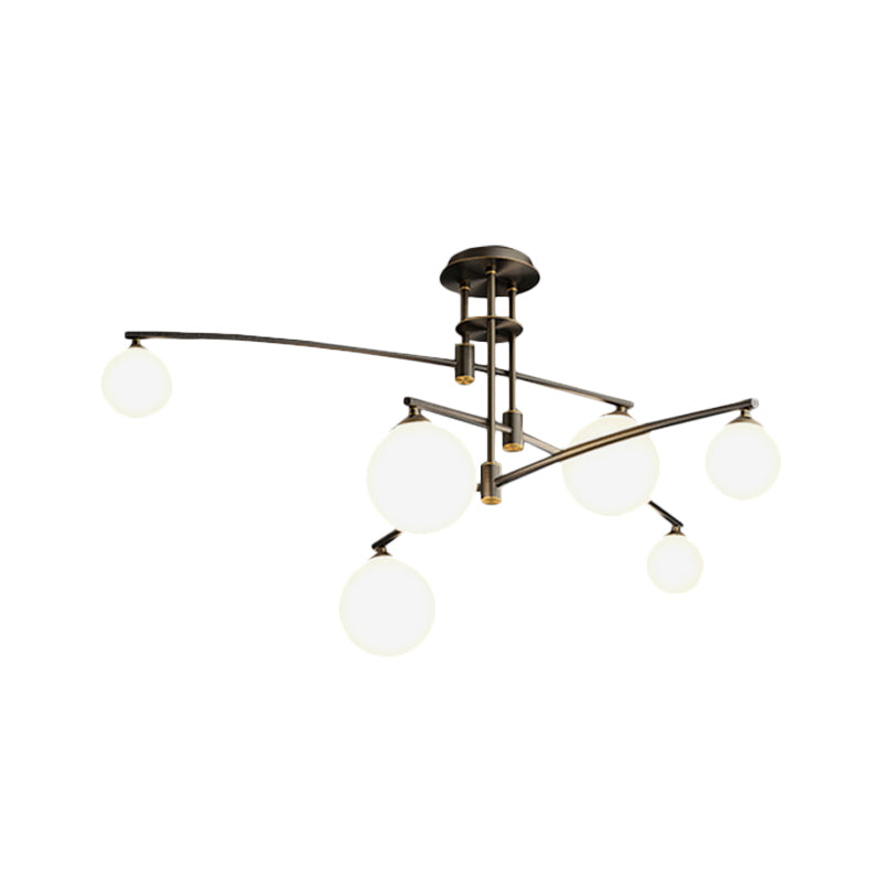 Lustre de chambre minimaliste à 3 couches - Lampe suspendue métallique à 6/9 lumières en noir/or avec abat-jour en verre blanc