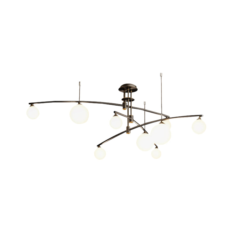 Lustre de chambre minimaliste à 3 couches - Lampe suspendue métallique à 6/9 lumières en noir/or avec abat-jour en verre blanc