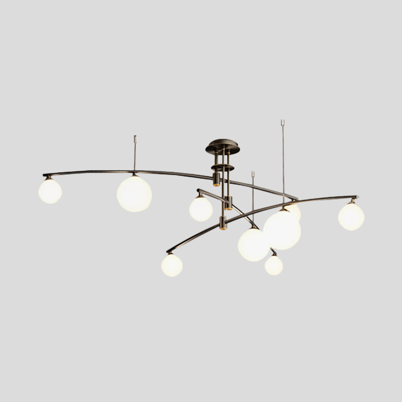 Lustre de chambre minimaliste à 3 couches - Lampe suspendue métallique à 6/9 lumières en noir/or avec abat-jour en verre blanc