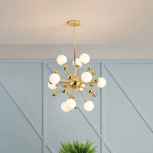 Modern Stylish Burst Ball Chandelier – Frosted White Glass Ceiling Hang Lamp (Gold, Living Room Lighting)