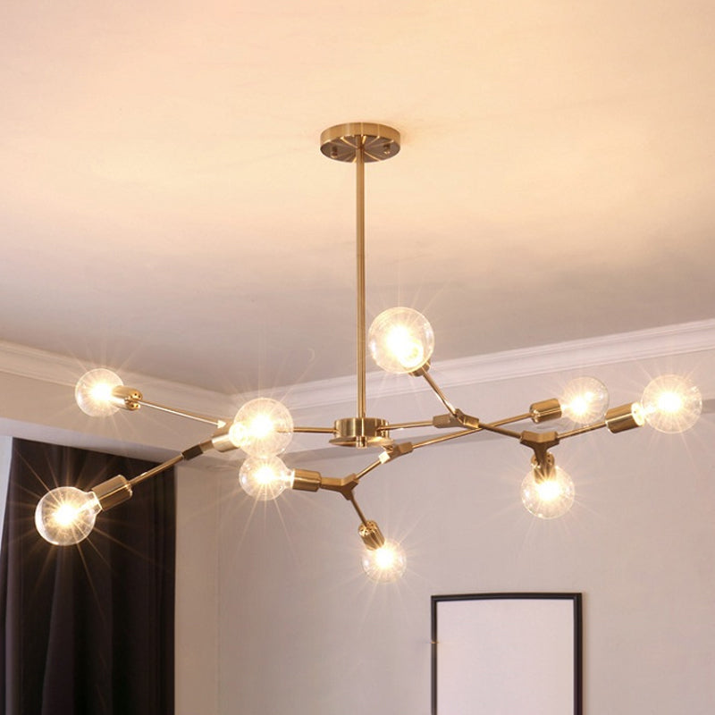 Adjustable Branch Pendant Lamp: Postmodern Metal Chandelier with 6/9 Lights in Black/Gold, Ideal for Living Room