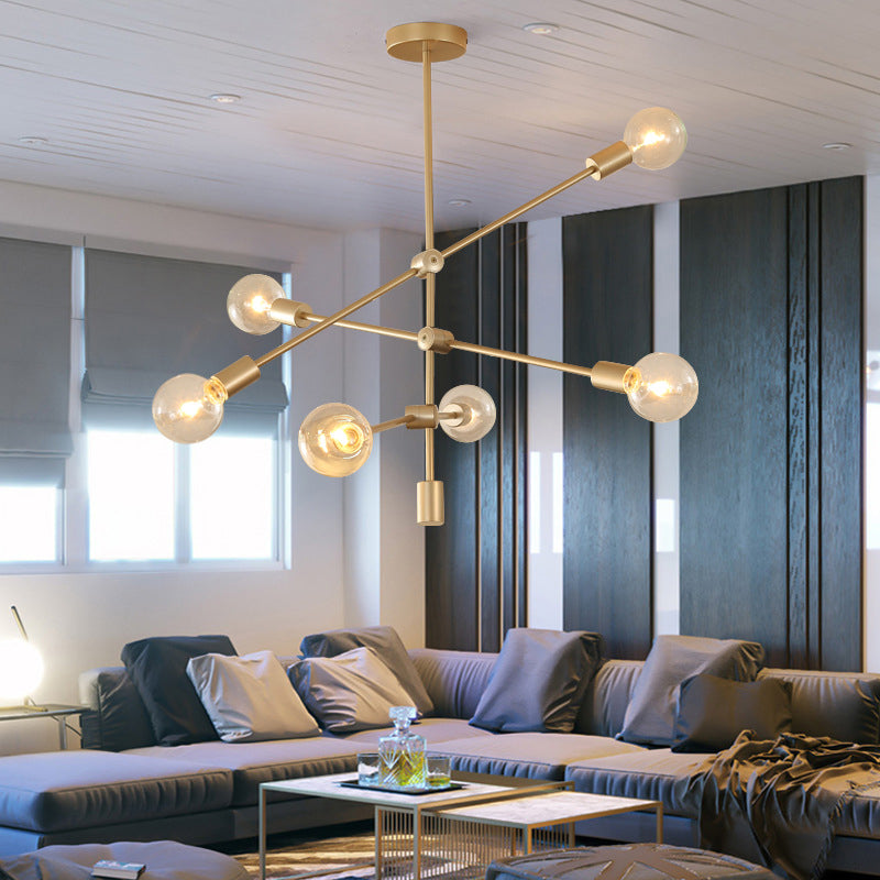 Lampe suspendue postmoderne à bras mobile en métal : 2/3 niveaux, doré, lustre suspendu à 4/5/7 lumières pour table