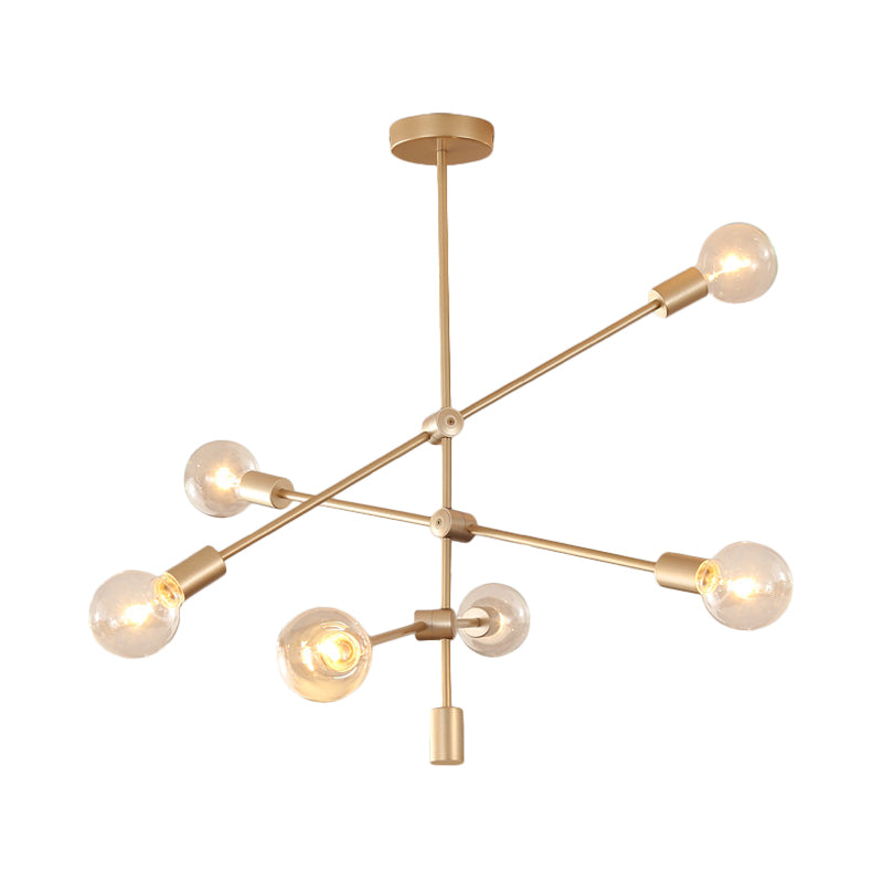 Lampe suspendue postmoderne à bras mobile en métal : 2/3 niveaux, doré, lustre suspendu à 4/5/7 lumières pour table