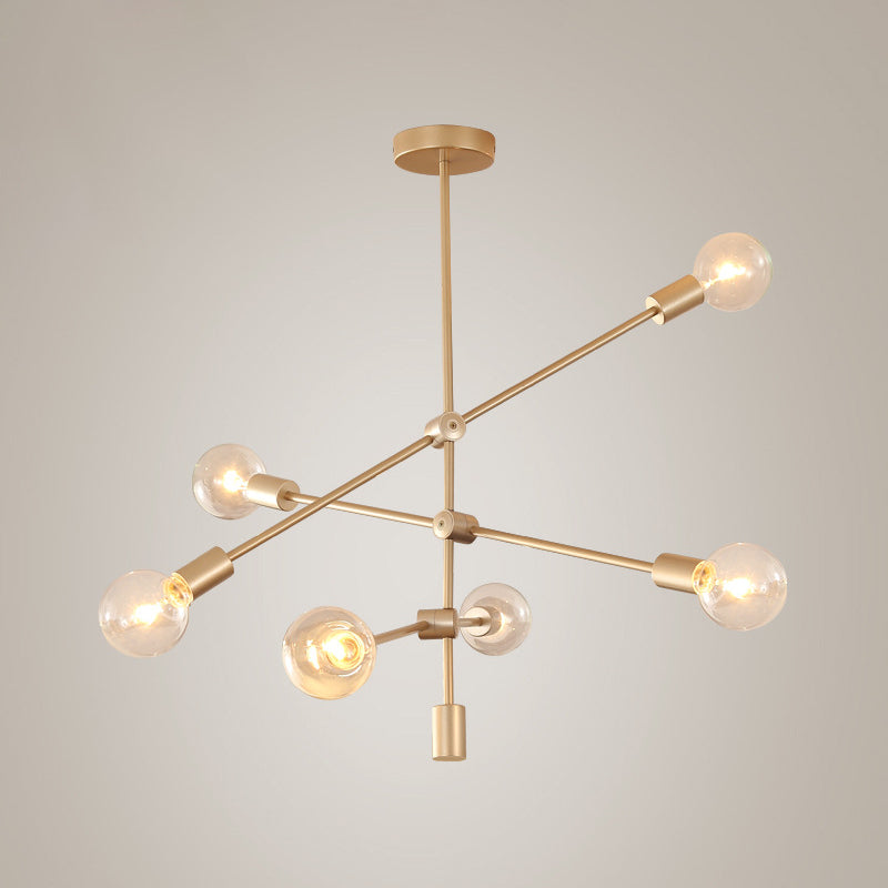 Lampe suspendue postmoderne à bras mobile en métal : 2/3 niveaux, doré, lustre suspendu à 4/5/7 lumières pour table