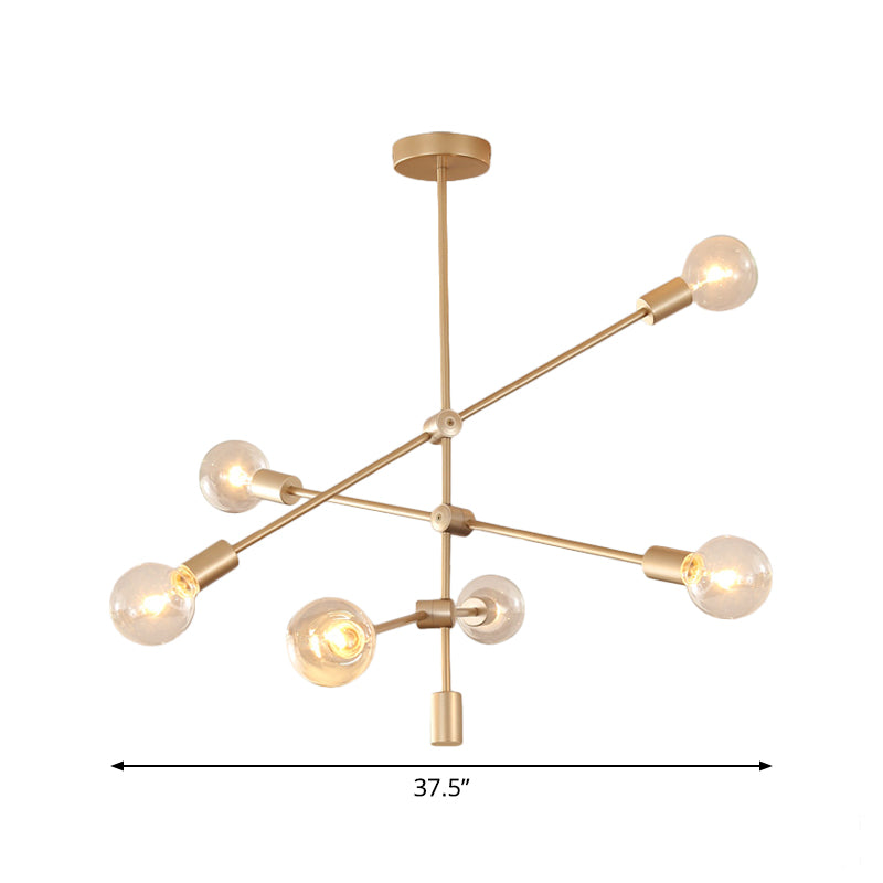 Lampe suspendue postmoderne à bras mobile en métal : 2/3 niveaux, doré, lustre suspendu à 4/5/7 lumières pour table