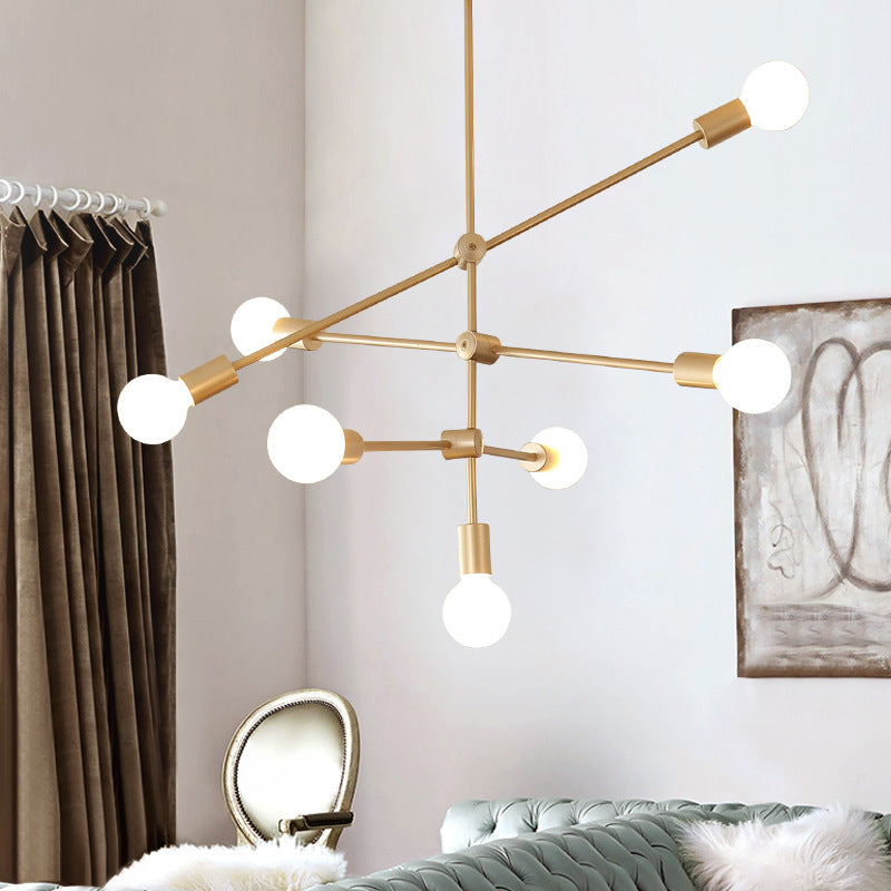 Lampe suspendue postmoderne à bras mobile en métal : 2/3 niveaux, doré, lustre suspendu à 4/5/7 lumières pour table