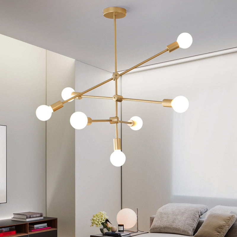 Lampe suspendue postmoderne à bras mobile en métal : 2/3 niveaux, doré, lustre suspendu à 4/5/7 lumières pour table