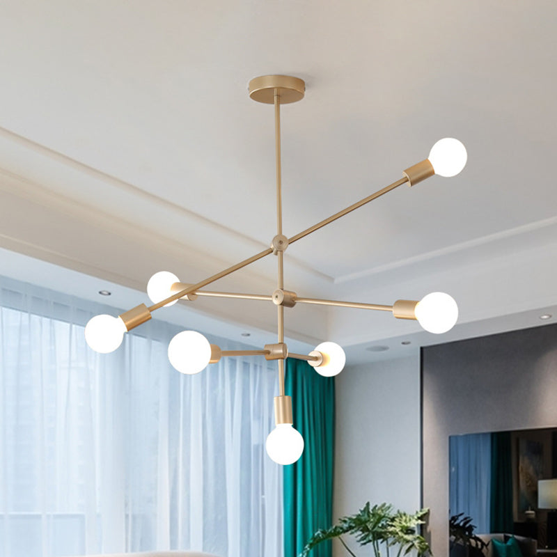 Lampe suspendue postmoderne à bras mobile en métal : 2/3 niveaux, doré, lustre suspendu à 4/5/7 lumières pour table