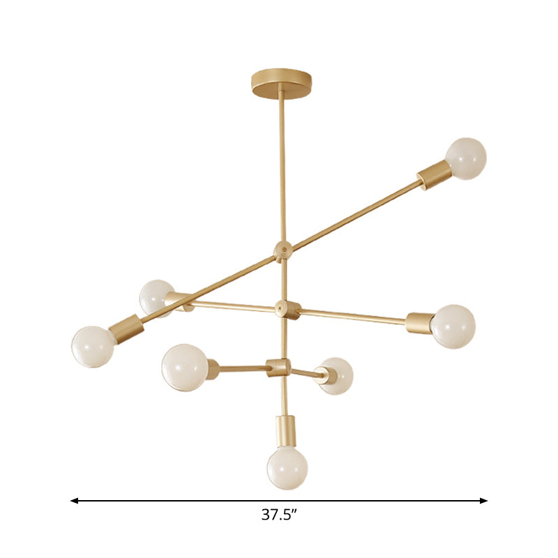 Lampe suspendue postmoderne à bras mobile en métal : 2/3 niveaux, doré, lustre suspendu à 4/5/7 lumières pour table