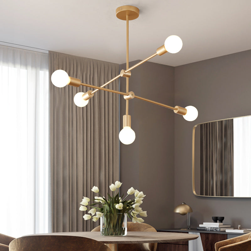 Lampe suspendue postmoderne à bras mobile en métal : 2/3 niveaux, doré, lustre suspendu à 4/5/7 lumières pour table
