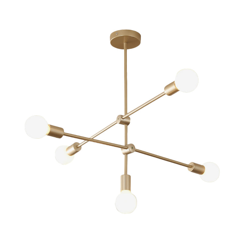 Lampe suspendue postmoderne à bras mobile en métal : 2/3 niveaux, doré, lustre suspendu à 4/5/7 lumières pour table