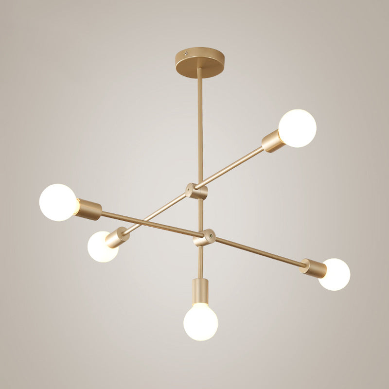 Lampe suspendue postmoderne à bras mobile en métal : 2/3 niveaux, doré, lustre suspendu à 4/5/7 lumières pour table