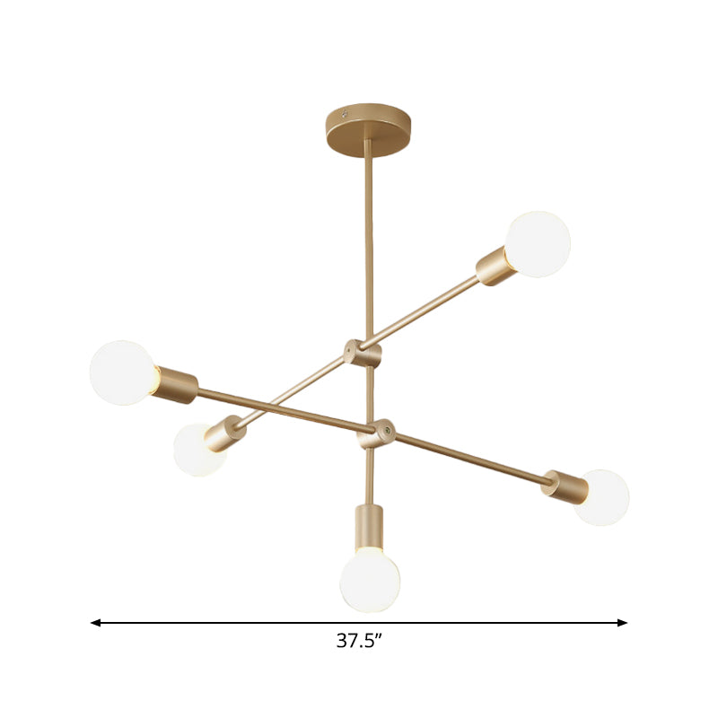 Lampe suspendue postmoderne à bras mobile en métal : 2/3 niveaux, doré, lustre suspendu à 4/5/7 lumières pour table