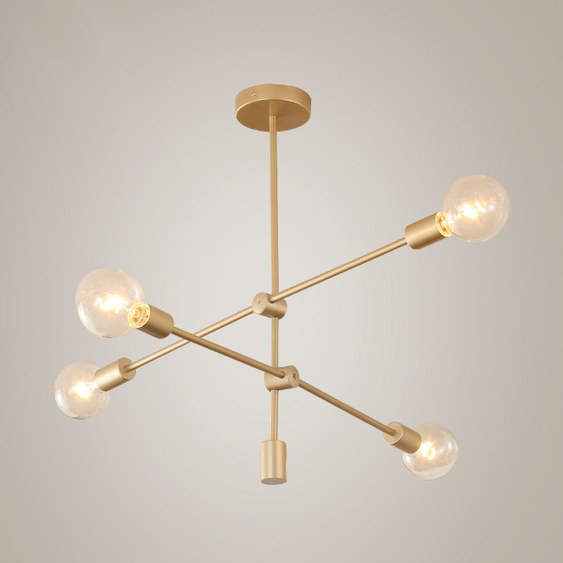 Lampe suspendue postmoderne à bras mobile en métal : 2/3 niveaux, doré, lustre suspendu à 4/5/7 lumières pour table