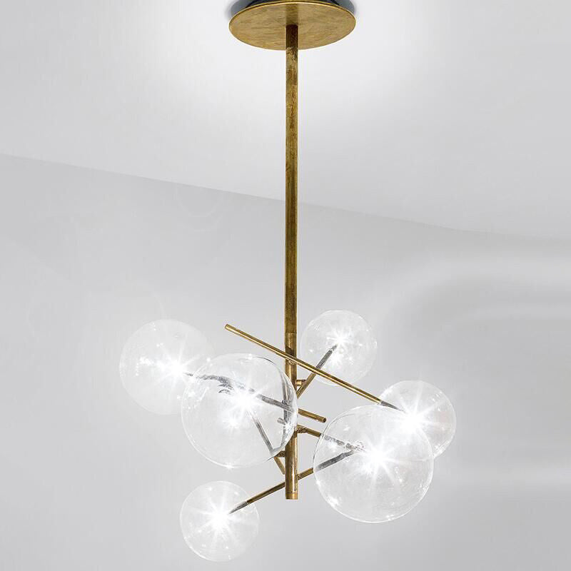 Lustre sphérique en verre doré postmoderne - Plafonnier de cuisine à 6 ampoules