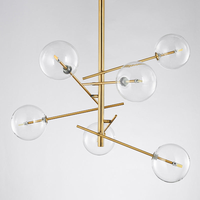 Lustre sphérique en verre doré postmoderne - Plafonnier de cuisine à 6 ampoules