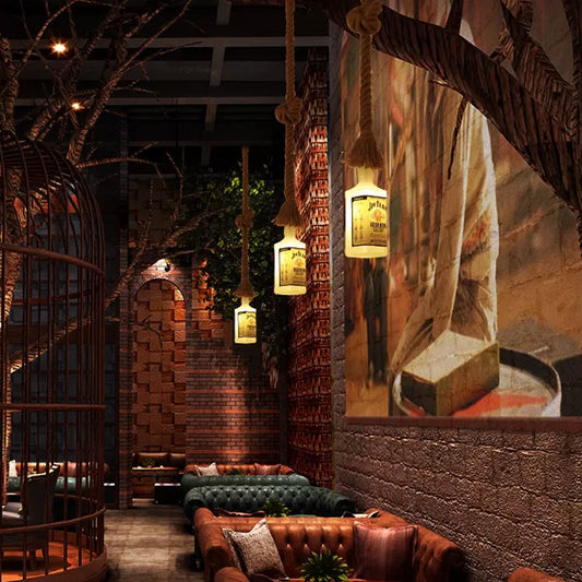 Lampe d'îlot en verre blanc givré - Style loft, design bouteille de vin noire - Parfait pour les restaurants, éclairage suspendu au plafond