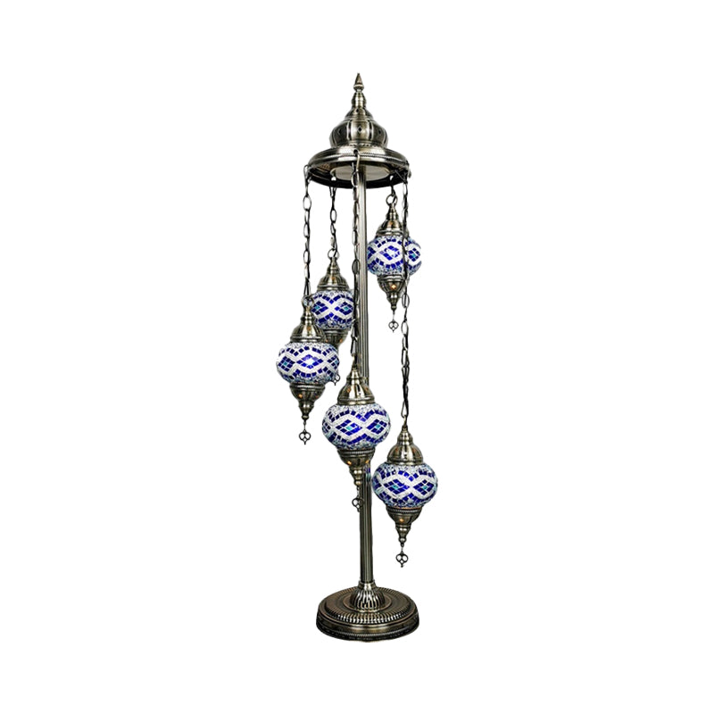 Stained Art Glass Floor Lamp - Traditional Beige/Red/Yellow Elliptical Design 5 Heads Bedroom