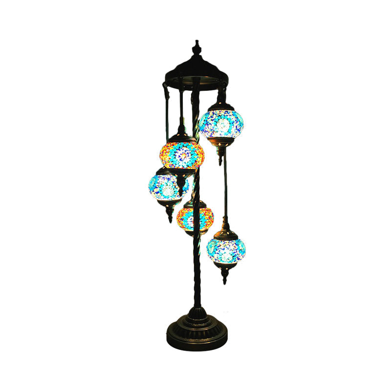 Stained Art Glass Floor Lamp - Traditional Beige/Red/Yellow Elliptical Design 5 Heads Bedroom