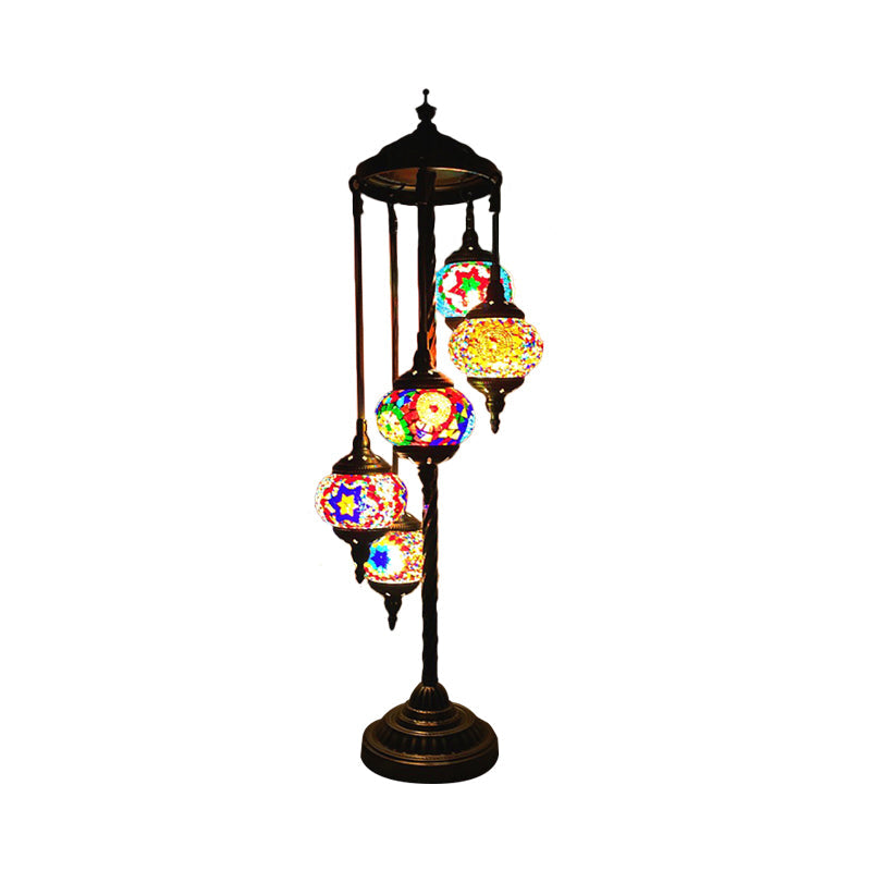 Stained Art Glass Floor Lamp - Traditional Beige/Red/Yellow Elliptical Design 5 Heads Bedroom