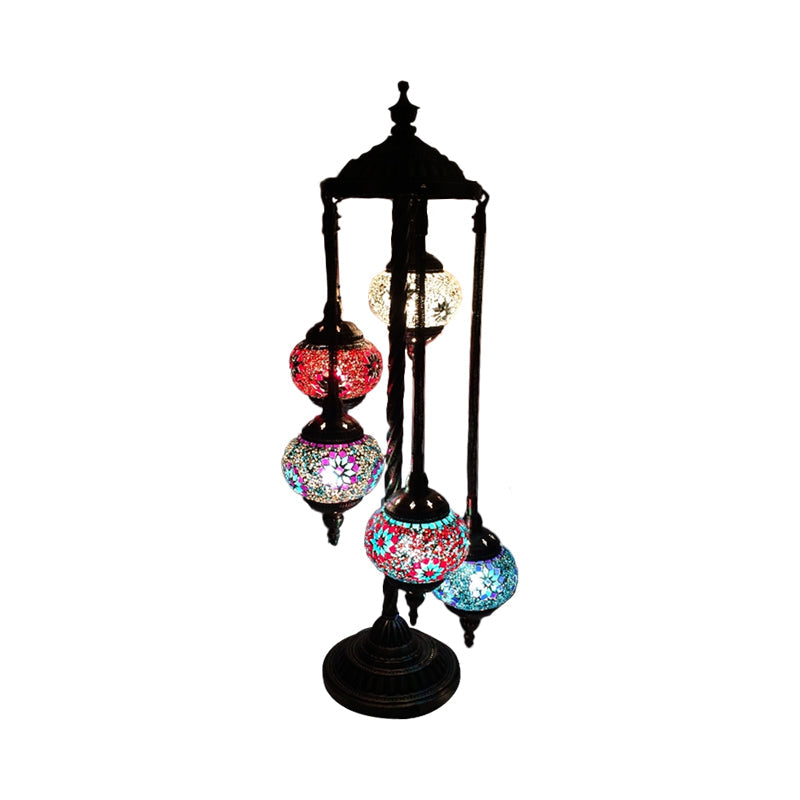 Stained Art Glass Floor Lamp - Traditional Beige/Red/Yellow Elliptical Design 5 Heads Bedroom