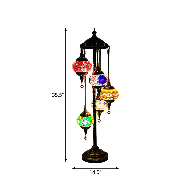Stained Art Glass Floor Lamp - Traditional Beige/Red/Yellow Elliptical Design 5 Heads Bedroom
