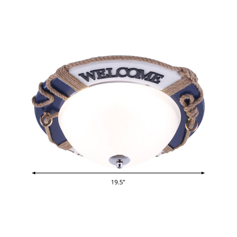 Dome Boys Bedroom Ceiling Light - Nautical Swim Ring Resin Lamp in Blue