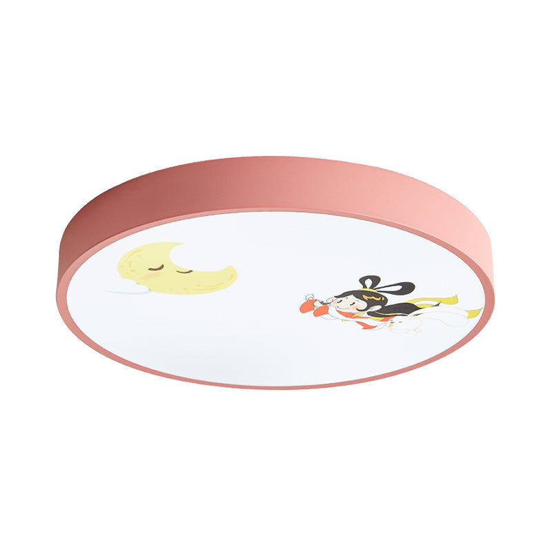 Pink Acrylic Flush Ceiling Light with Crescent & Fairy Baby Room Creative Lamp